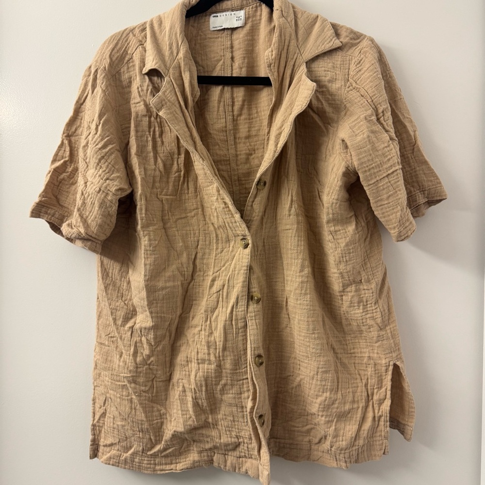 NWOT ASOS DESIGN cheesecloth button down bowling shirt and matching shorts set - Picture 4 of 9
